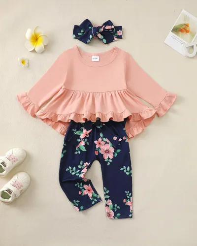 Miniatura 182 de Kucnuzki Conjunto de ropa para bebé niña pequeña, camisa de manga con volantes, pantalón floral, ropa de otoño e invierno para niña