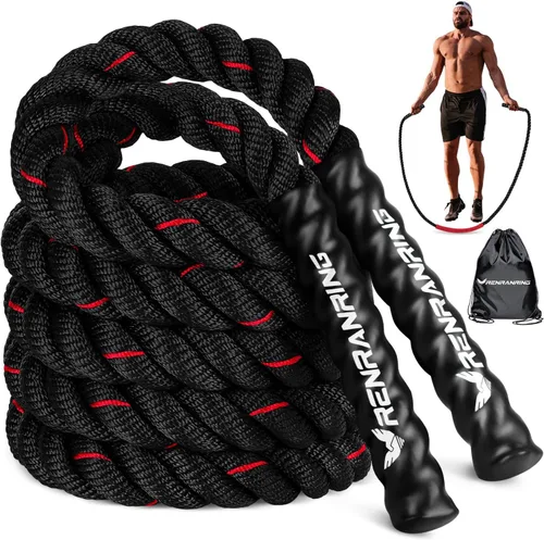 Cuerda de saltar, cuerda de saltar pesada de 3 libras, 4 libras, 5 libras para fitness, cuerdas de salto de ejercicio pesado de 9.8 pies, cuerda de