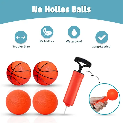 Miniatura 3 de MARPPY Juguetes de baño: aro de baloncesto para bañera para niños pequeños y niños, juguete de ducha sin moho con 4 bolas sin agujeros, divertidos