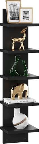 IBUYKE Estantería de pared de 5 niveles, estante vertical negro, estante flotante de pared, estantería vertical decorativa de montaje en pared para