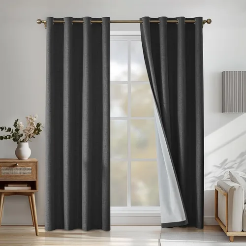Miniatura 85 de Cortinas de lino 100% opacas para dormitorio, cortinas opacas de 45 pulgadas de largo, cortinas de oscurecimiento de habitación para sala de estar