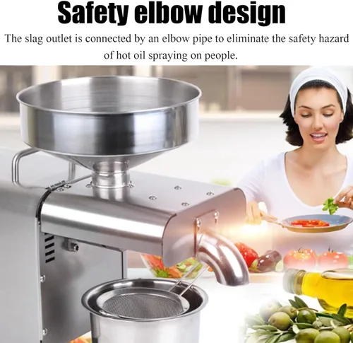 Miniatura 2 de Máquina comercial de la prensa del aceite 1500w, extractor de aceite, acero inoxidable, automático, grado alimenticio caliente frío, 110V