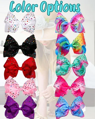 Miniatura 6 de Lazo de pelo con diamantes de imitación gigante, lazos de animación para niñas, niños pequeños, cinta rosa y azul, accesorios de moda