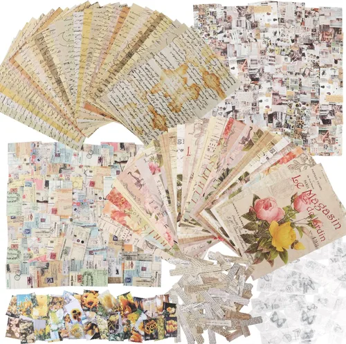 GNILLKO 300 piezas de suministros vintage para álbumes de recortes, kit de diario de papel de recortes, kit de calcomanías decorativas estéticas