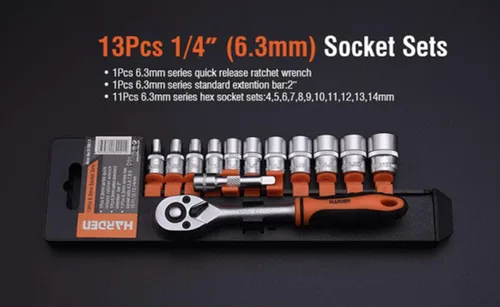 Miniatura 2 de Edward Tools Pro - Juego de llaves de vaso métricas de 1/4 pulgadas, 13 piezas, acero cromado resistente, mango de trinquete de liberación rápida