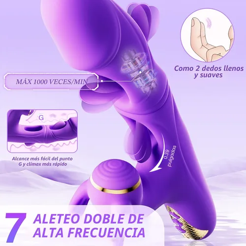 Miniatura 3 de Juguetes sexuales vibradores para mujeres - Vibrador conejo 4EN1 con 10 aleteos, 10 vibraciones y 7 golpeteos, vibradores de punto G, consoladores