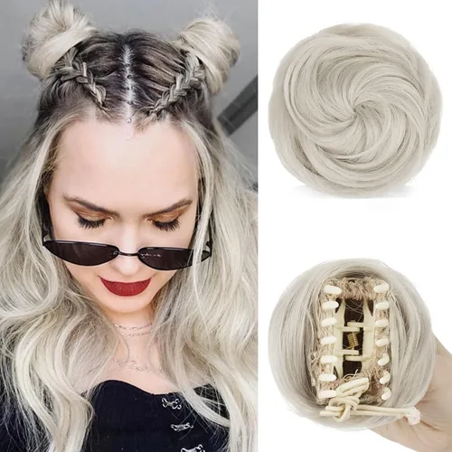 Miniatura 39 de Sofeiyan 2 piezas de extensión de cabello rizado ondulado en forma de moño desordenado, mini moño desordenado con banda elástica, peluca sintética