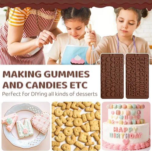 Miniatura 6 de 2 moldes de silicona para chocolate, moldes de letras de números, moldes reutilizables para dulces con símbolos de decoración de feliz cumpleaños