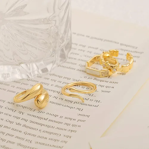 Miniatura 7 de Anillo de lágrima de cúpula chapada en oro de 18 quilates, ajustable, de bambú, de alto pulido, grueso, cómodo, anillo abierto, joyería minimalista