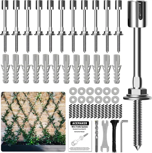 Enrejado de alambre para plantas trepadoras al aire libre, kit de 12 enrejados de pared para cuerdas de alambre de 5/64" (2mm), sistema de