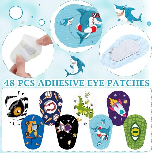 Miniatura 3 de Siifert 48 piezas de parches adhesivos para ojos sin látex para niños, sin látex, desechables, lindos, para ambliopía, bloqueo de luz, ojo perezoso