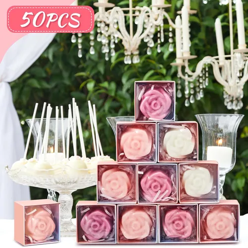 Miniatura 6 de Loopeer 50 piezas de jabón de rosas para boda, despedida de soltera, mini jabón perfumado en forma de flor, regalo de invitados a granel con caja