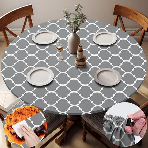 Miniatura 58 de Mantel redondo ajustable resistente a la intemperie, poliéster resistente para interiores y exteriores, cubierta circular para mesas de 36 a 44