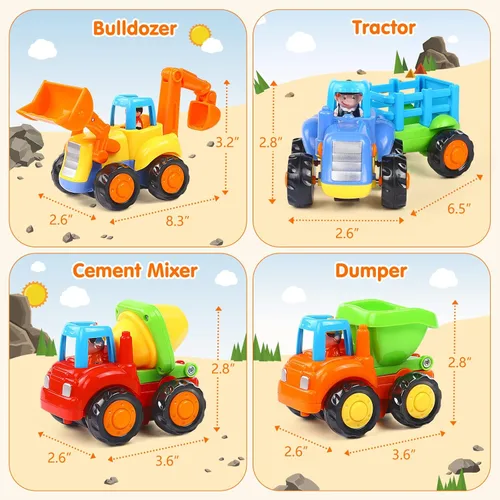 Miniatura 5 de ORWINE Juguete de inercia educativa temprana para bebés, juguete de fricción para niños pequeños, autos de empuje y marcha, tractor bulldozer