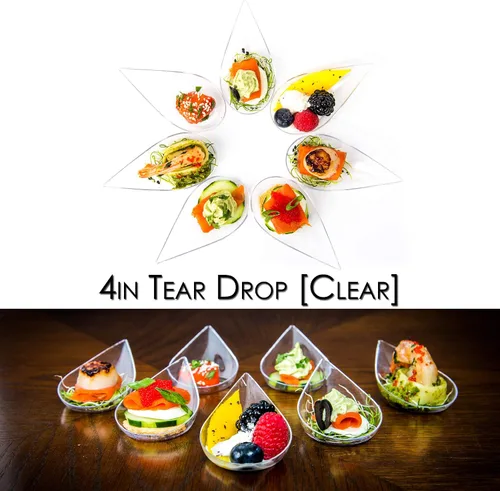Miniatura 4 de DLux 100 mini platos de aperitivo en forma de lágrima de 4 pulgadas con tenedores, cucharas de plástico transparente reutilizables - platos