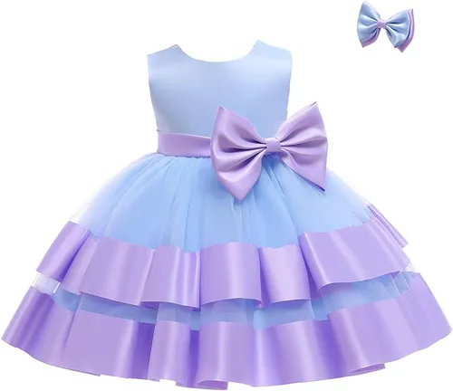 Miniatura 5 de 3M-6T Vestido de Concurso con Volantes de Encaje sin Espalda para Bebé Niña Vestido Tutú para Niña Pequeña Vestidos de Fiesta de Tul con Flores