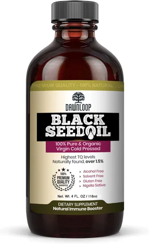 Miniatura 7 de DAWNLOOP Aceite de semilla negra orgánico prensado en frío, 100% puro de alta timoquinona Nigella Sativa, aceite de comino negro para apoyo
