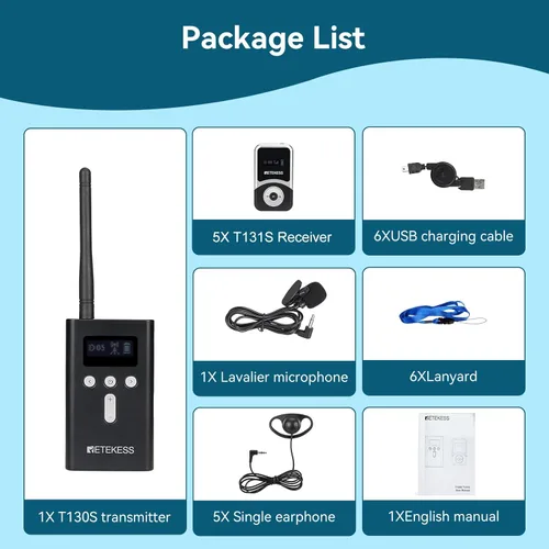 Miniatura 7 de Retekess T130S T131S Sistema de guía turístico de audio T131S (2ª generación T130), sistema de traducción de iglesia, sonido de alta fidelidad
