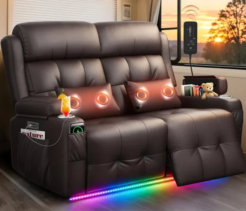 Miniatura 11 de Sofá Reclinable Loveseat para RV, Sofá Reclinable de Masaje de 3 Asientos Abrazador de Pared con USB, Bolsillos Integrados, Portavasos, Sofás Cama