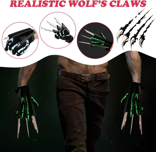 Miniatura 3 de Garras retráctiles de lobo con guantes de esqueleto para Halloween, guantes de pata de lobo aterradores, guantes de payaso, garras, guantes