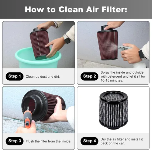 Miniatura 29 de KYOSTAR Filtro de aire universal de alto flujo de 3" (76 mm), entrada de aire frío de cono reutilizable, alto rendimiento, lavable, kit de aire seco