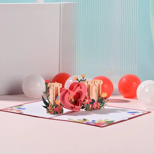 Miniatura 6 de Tarjetas de felicitación de cumpleaños desplegables, tarjetas 3D con texto en inglés "I Love You" para cumpleaños, día de San Valentín, día