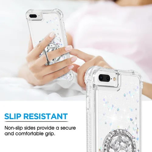 Miniatura 6 de Funda para iPhone 7 Plus/8 Plus, soporte de anillo con purpurina, funda protectora de TPU transparente a prueba de golpes, patrón de purpurina
