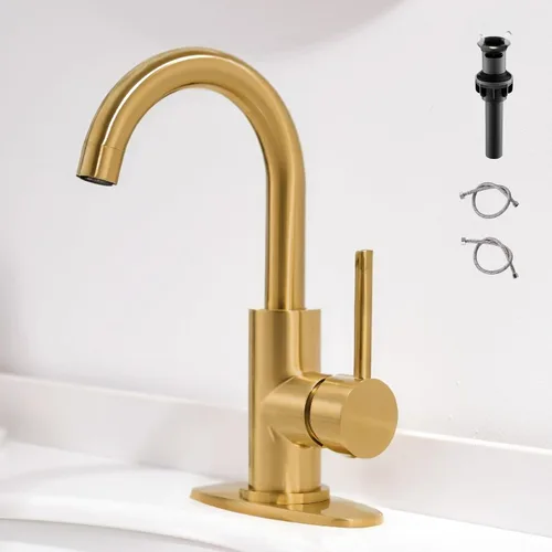 Miniatura 8 de Grifo de Baño Negro Grifos de Tocador Negro Mate con Desagüe Pop-Up, Grifos Modernos de Lavabo de Baño de Un Solo Orificio con Placa de Cubierta