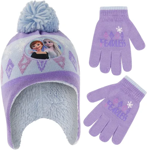 Disney Juego de gorro y guantes de invierno para niñas de 2 a 4 años o Frozen 2 con gorro Elsa & Anna y guantes para niños de 4 a 7 años