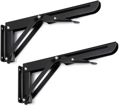 Sumnacon Soportes plegables resistentes para estantes – Banco de mesa triangular de metal resistente, soporte de estante plegable de 10 pulgadas, 2