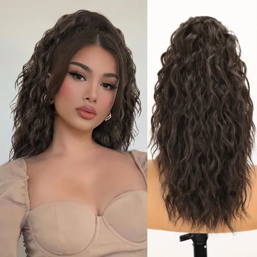 Miniatura 33 de ORSUNCER Extensión de cola de caballo de 18" con pinza rizada, cola de caballo esponjosa, extensiones de pelo sintético de aspecto natural para mujer