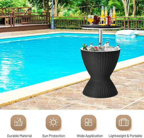 Miniatura 9 de Tangkula Mesa de Bar para Exteriores, Mesa de Patio de Ratán con Enfriador de Cerveza y Vino de 8 Galones, Cubo de Hielo para Todo Clima
