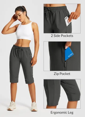 Miniatura 3 de BALEAF Pantalones cortos de 15 pulgadas de largo para mujer, pantalones cortos capri por debajo de la rodilla, ligeros, de secado rápido, cintura