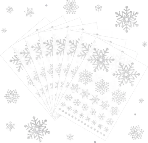 Miniatura 10 de Outus 16 hojas de pegatinas de copo de nieve, pegatinas de invierno brillantes, pegatinas de copo de nieve para fiestas, manualidades de álbum