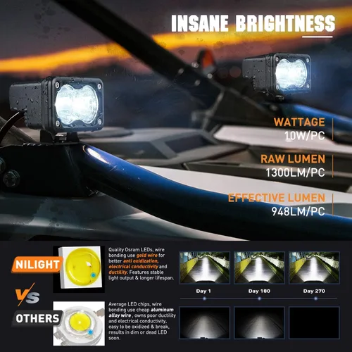 Miniatura 4 de Nilight 2 cápsulas LED de motocicleta de 3 pulgadas, 1300 lúmenes, luz de conducción EMC integrada, súper foco antiniebla todoterreno, luz auxiliar