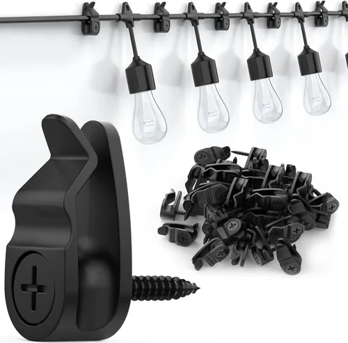 Clips de cadena de luces para exteriores, ganchos resistentes a la intemperie para colgar luces de hadas, decoración de vacaciones, color negro,