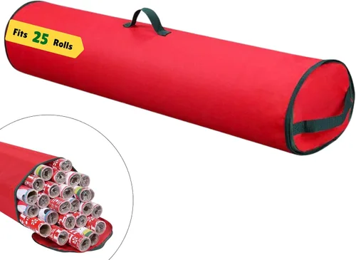 Bolsa de almacenamiento de papel de regalo, organizador de papel de regalo debajo de la cama para almacenar múltiples rollos de papel de regalo, Rojo