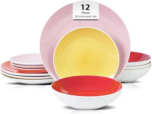 Miniatura 41 de Juego de 6 platos llanos en forma de cupé de gres de 10.5 pulgadas, muy rosa