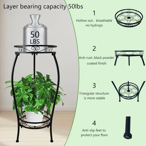 Miniatura 2 de CASIMR - Soporte para plantas de 2 niveles para interiores y exteriores, soporte de metal para macetas de 26.6 pulgadas de alto, soporte