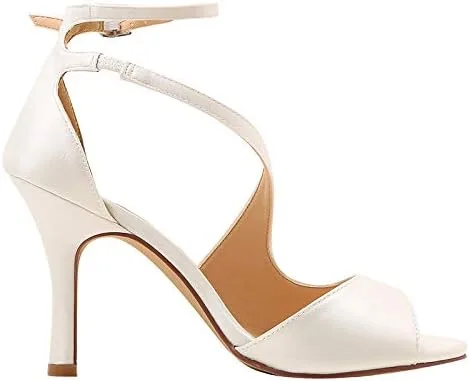 Miniatura 3 de ElegantPark, zapatos de taco alto con tobillera y hebillas de satén para mujer. Sandalias para fiestas de tarde o graduación