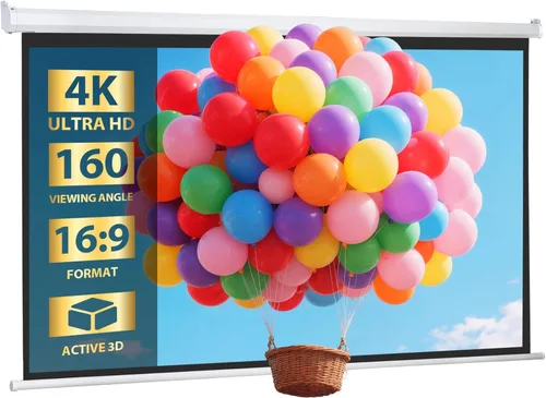 SUPER DEAL 100'' 16:9 HD Pantalla de proyección plegable, no se arruga, portátil, pantalla de películas manual de extracción para cine en casa,