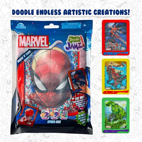 Miniatura 6 de Sky Castle DoodleJamz Marvel JellyPics - Almohadillas de dibujo sensoriales rellenas con cuentas blandas no tóxicas y gel, incluye lápiz capacitivo