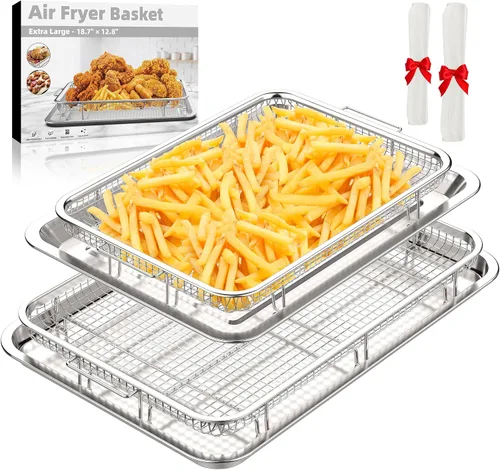 Miniatura 12 de Sartenes para freidora de aire para horno, cesta y bandeja para freidora de aire con guía de cocina y 30 papeles pergaminos, bandeja antiadherente