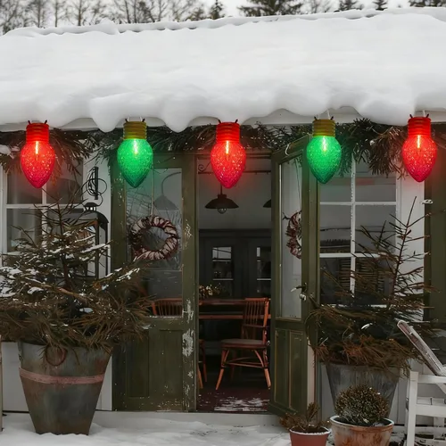 Luces de Navidad Jumbo Rojas y Verdes, Luces de Navidad de Bombilla Grande de 16 Pies con 10 Bombillas LED de Diamante Rojas y Verdes de 5 Pulgadas