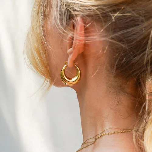 Miniatura 54 de Aretes de aro gruesos de oro para mujer, chapados en oro de 14 quilates, aretes de aro triple, hipoalergénicos, a la moda, aretes de aro gruesos