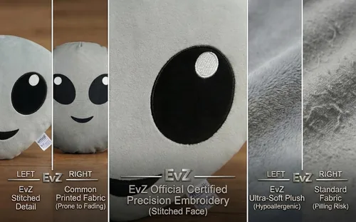 Miniatura 3 de Emoji Cara de Alienígena Cojín de Emoticón Relleno de Felpa Suave Almohada, Certificado Oficial, EvZ 31cm Gris