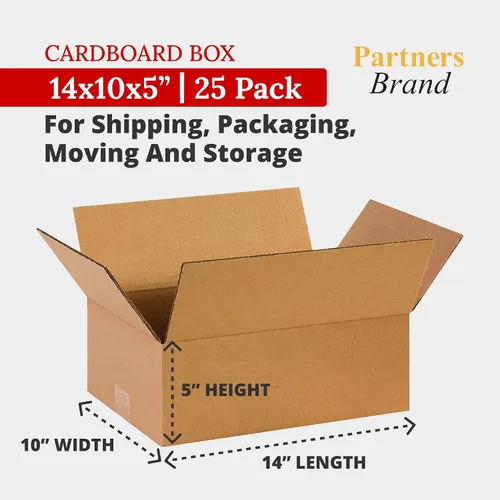 Miniatura 2 de Partners Brand Cajas de cartón corrugado de 14 x 10 x 5, 14 pulgadas de largo x 10 pulgadas de ancho x 5 pulgadas de alto, paquete de 25 Envío