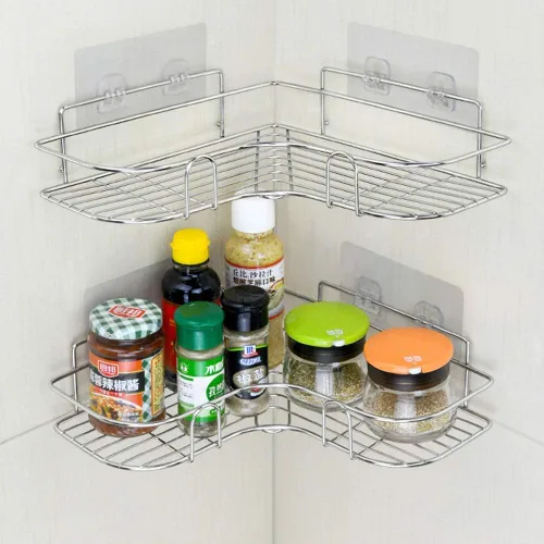 Miniatura 2 de Paquete de 2 organizadores de ducha esquineros, estante adhesivo de baño montado en la pared, estante de baño de acero inoxidable, organizador