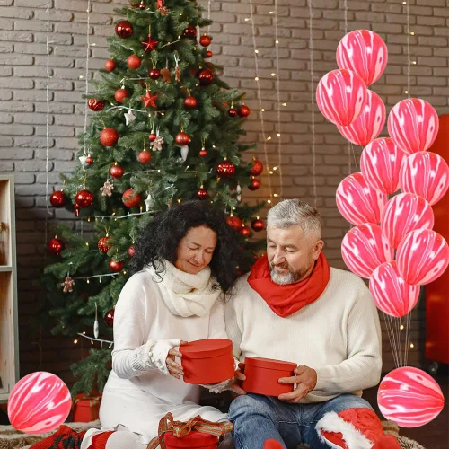 Miniatura 2 de 50 globos de látex de mármol de 12 pulgadas, globos de mármol arcoíris rojo y blanco para el día de San Valentín, boda, bebé, fiesta de cumpleaños