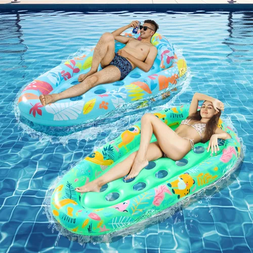 Paquete de 2 flotadores de piscina para adultos, 72 x 42 pulgadas, tamaño ultra con reposacabezas, agujeros de enfriamiento, tapetes gigantes para